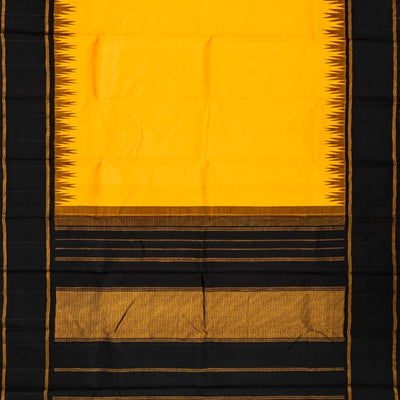 Mango Yellow Handloom Kanchipuram Korvai Silk Saree With Black Border