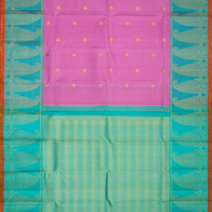 Bubblegum Pink Handloom Kanchipuram Silk Saree With Annam Buttas