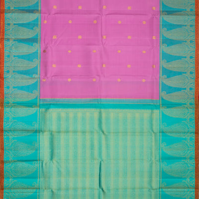 Bubblegum Pink Handloom Kanchipuram Silk Saree With Annam Buttas