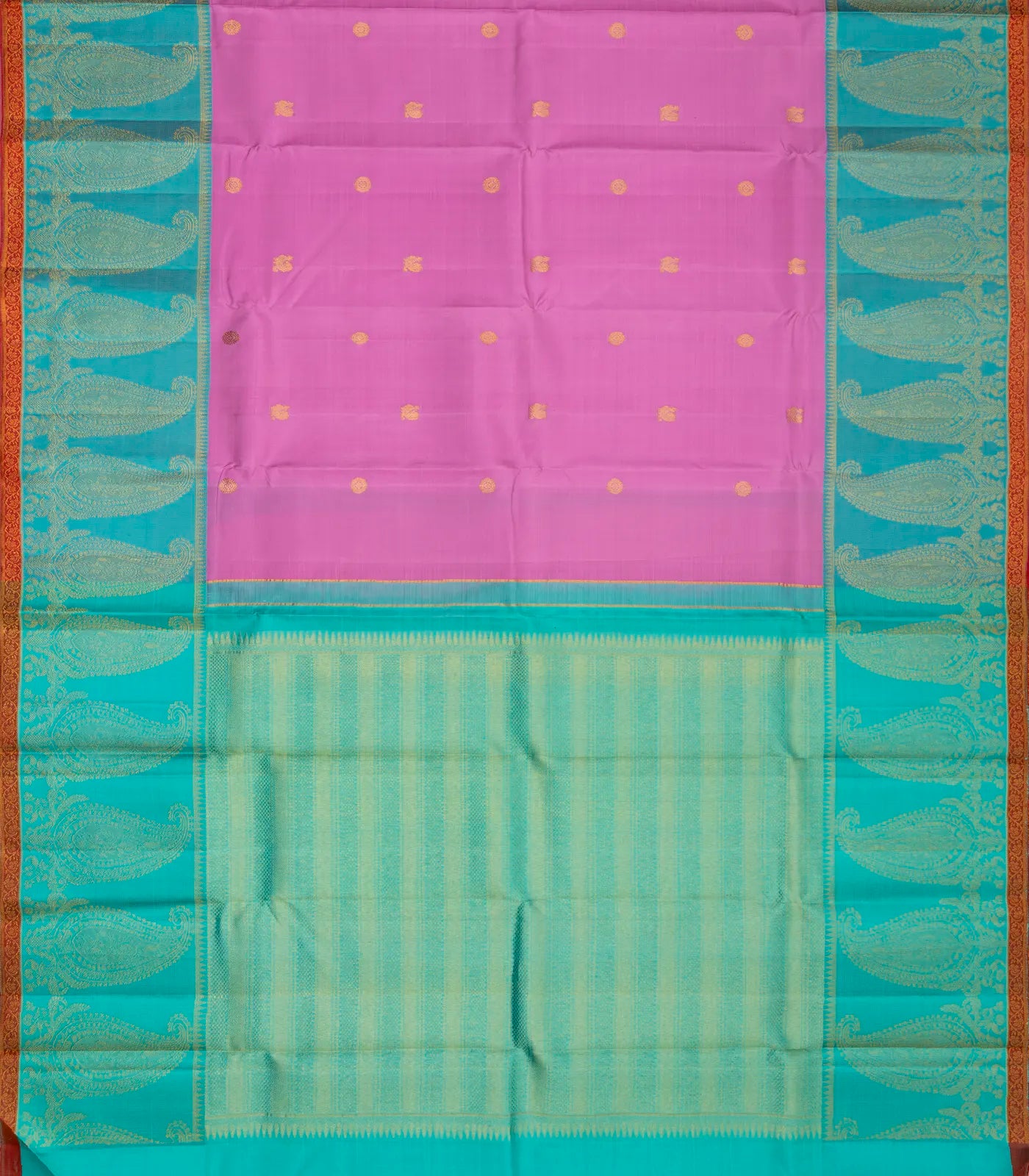 Bubblegum Pink Handloom Kanchipuram Silk Saree With Annam Buttas