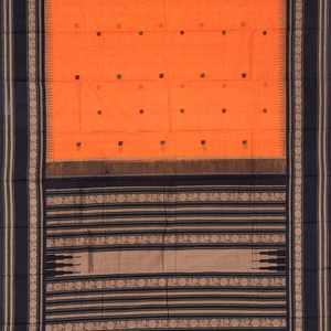 Orange Handloom Korvai Kanchi Cotton Saree With Annam Buttas