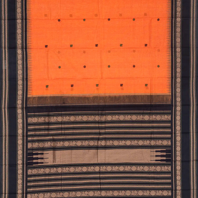 Orange Handloom Korvai Kanchi Cotton Saree With Annam Buttas