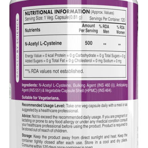 Healthyhey Nutrition N-Acetyl L-Cysteine (NAC) - Non-GMO - Gluten Free -Pack of 120 Veg. Capsules