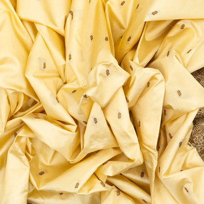 Cream Banarasi Silk Saree With Floral Motifs