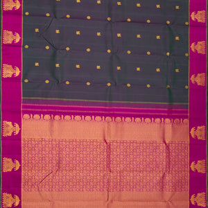Dark Grey Handloom Kanchipuram Silk Saree With Annam Buttas