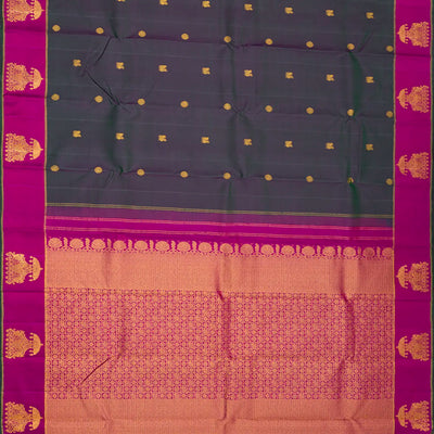 Dark Grey Handloom Kanchipuram Silk Saree With Annam Buttas