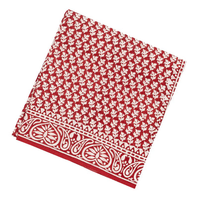 Crimson Woven Jaipur Cotton Saree Printed With White Floral Motifs