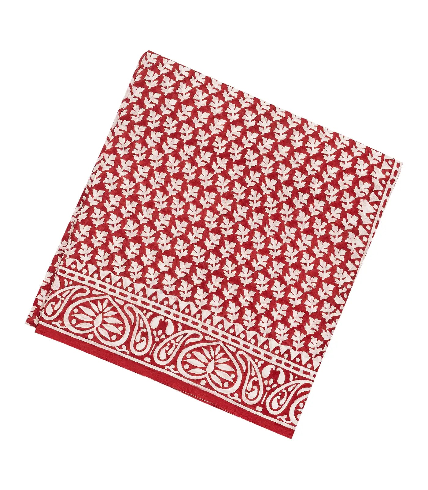 Crimson Woven Jaipur Cotton Saree Printed With White Floral Motifs