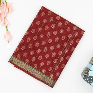 Crimson Handloom Tussar Silk Saree Printed With Floral Motifs