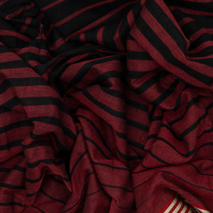 Maroon Handloom Bengal Cotton Saree With Red and Black Gradient stripes