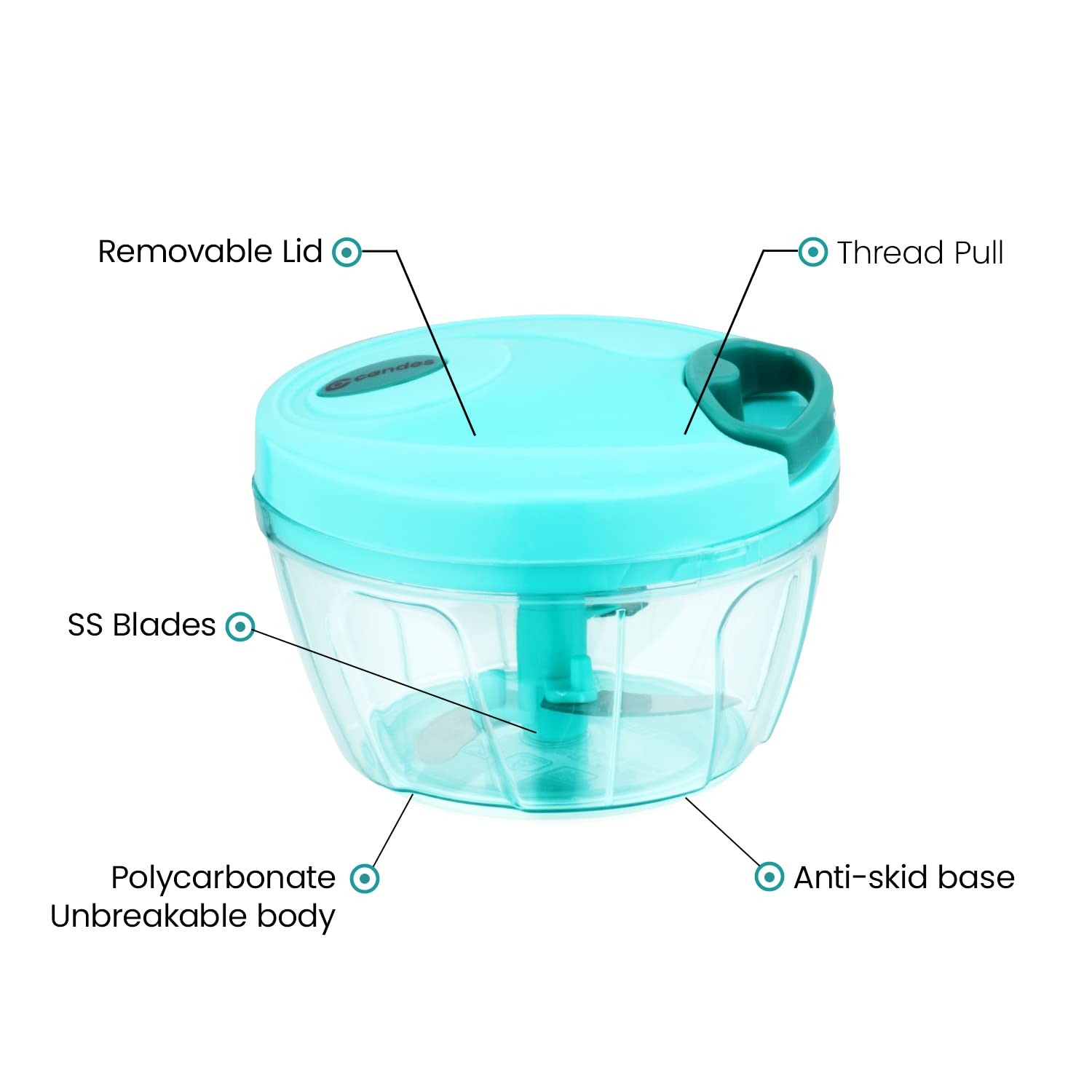 Candes Quick Hand Stainless Steel Blades, Vegetable & Fruits Chopper - Green