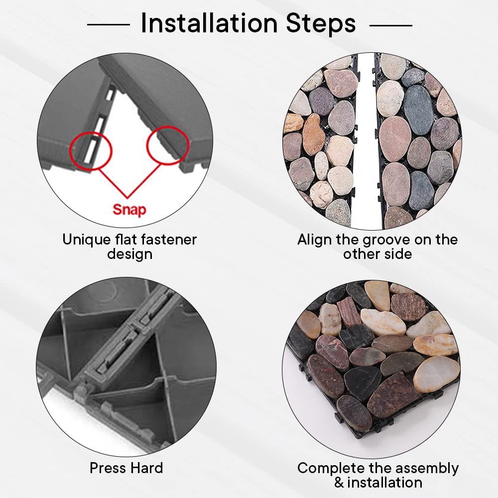 Cheston Tiles for Floor with Interlocking I Pebble Floor Tiles I Weather & Water Resistant I Tiles for Garden, Balcony & Poolside I 12" X 12" Deck Tiles (Set of 1, Multi-colour Stones)
