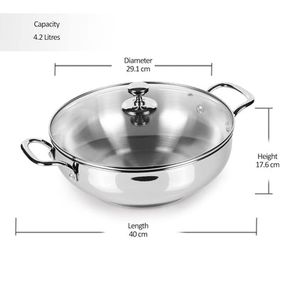 Stainless Steel Sandwich Bottom Kadhai with Glass Lid (Milton Procook)