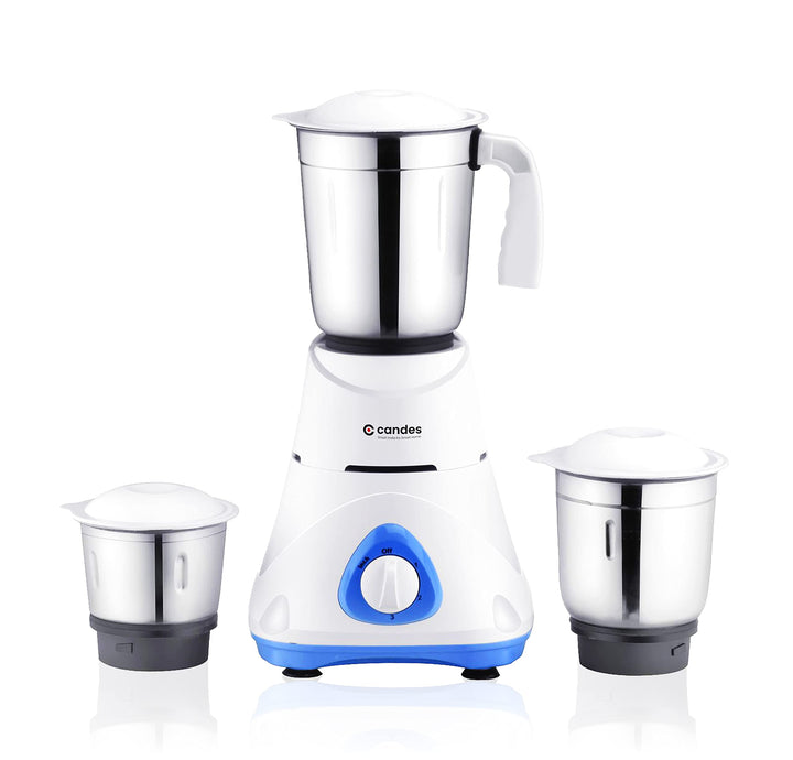 Candes Bolt 550-Watt Mixer Grinder with 3 Jars, Powerful Motor and 2 Year Warranty on Motor, (Blue White)