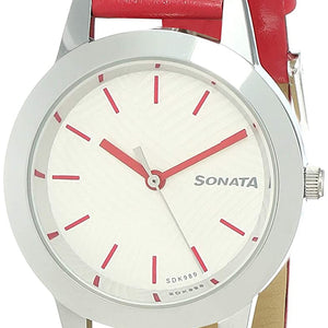 Splash White Dial & Ruby Red Leather Strap