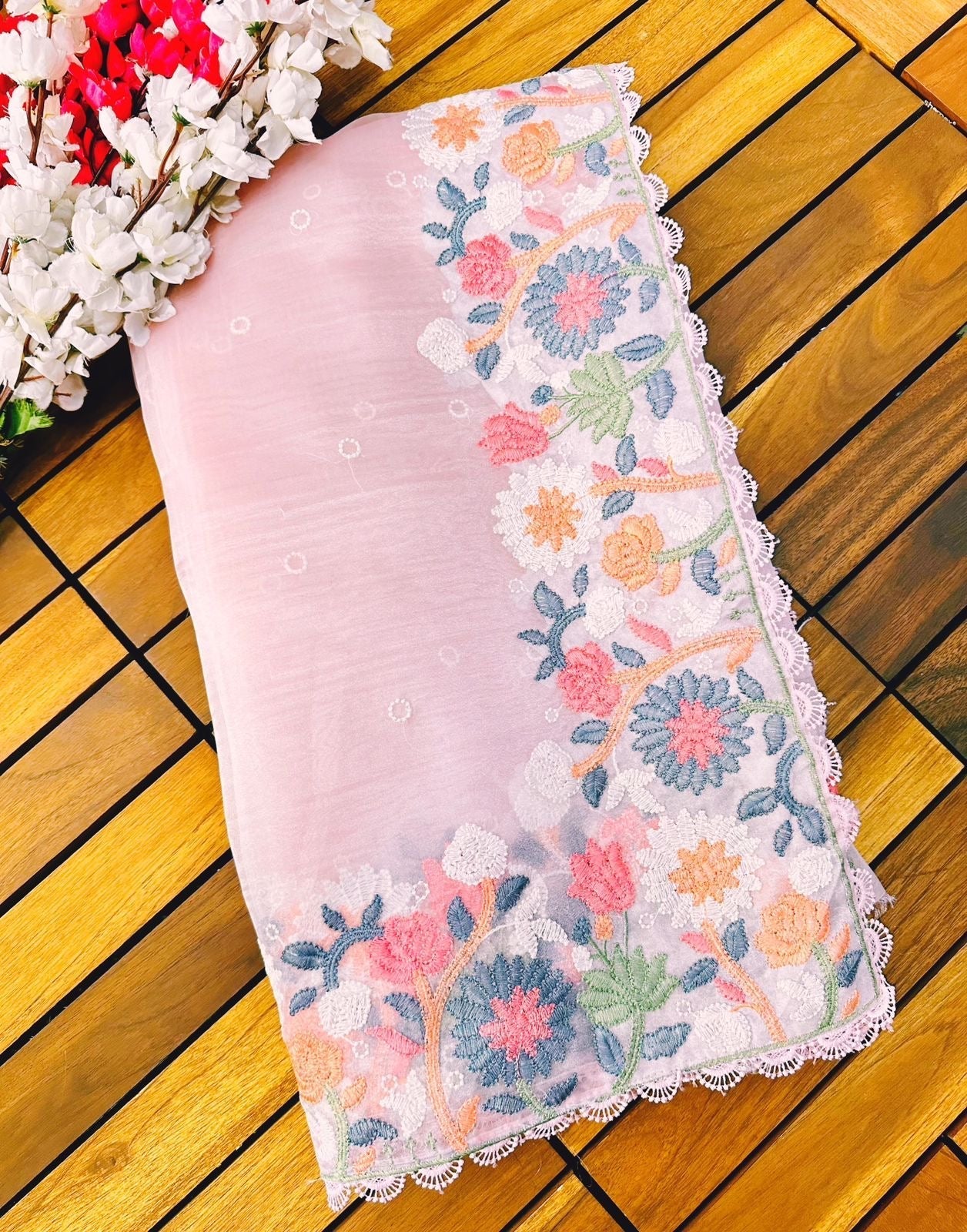 Pure Organza Embroidery work Saree