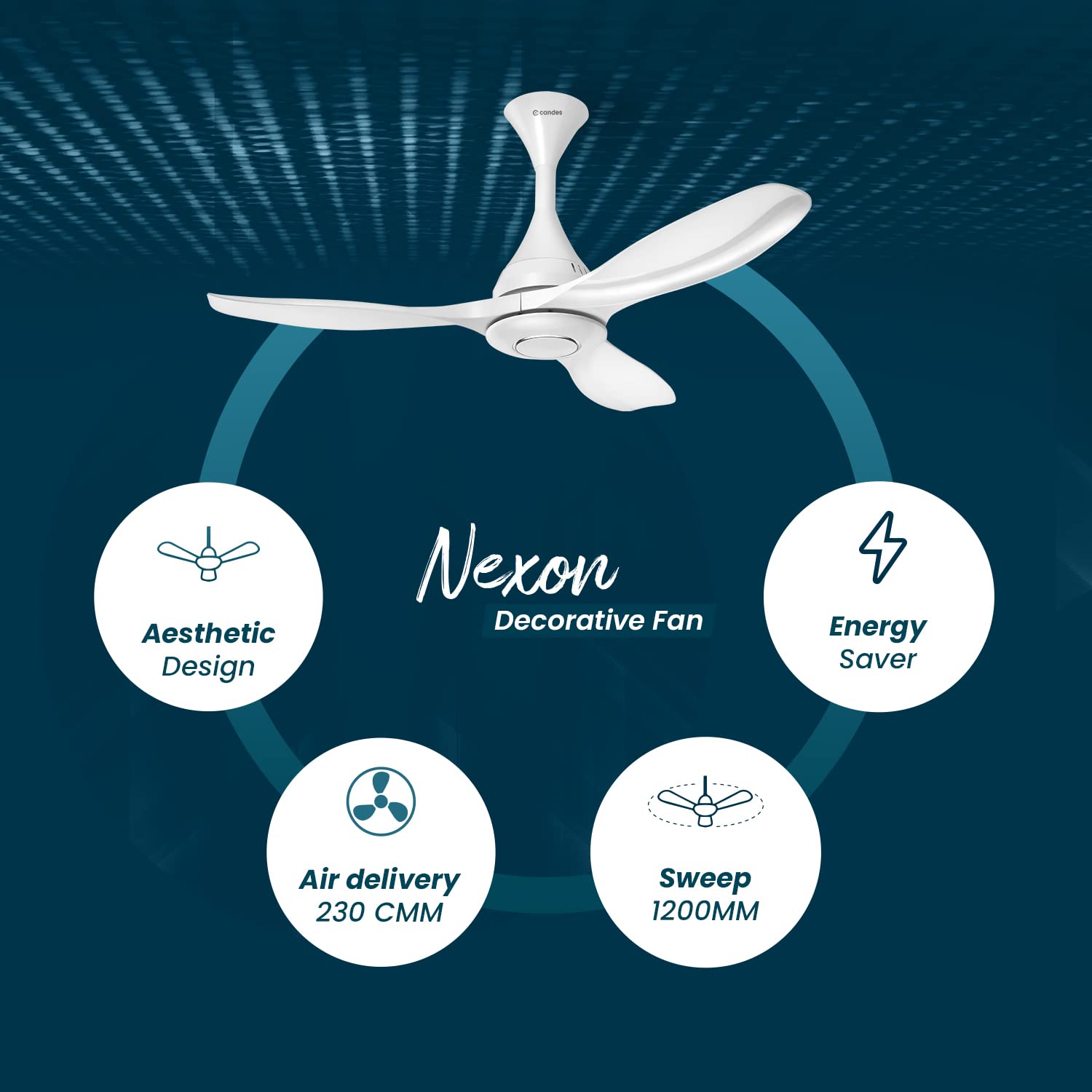 Candes Nexon High Speed 1200 mm / 48 inch Designer Ceiling Fan with 2 Yrs. Warranty (White)