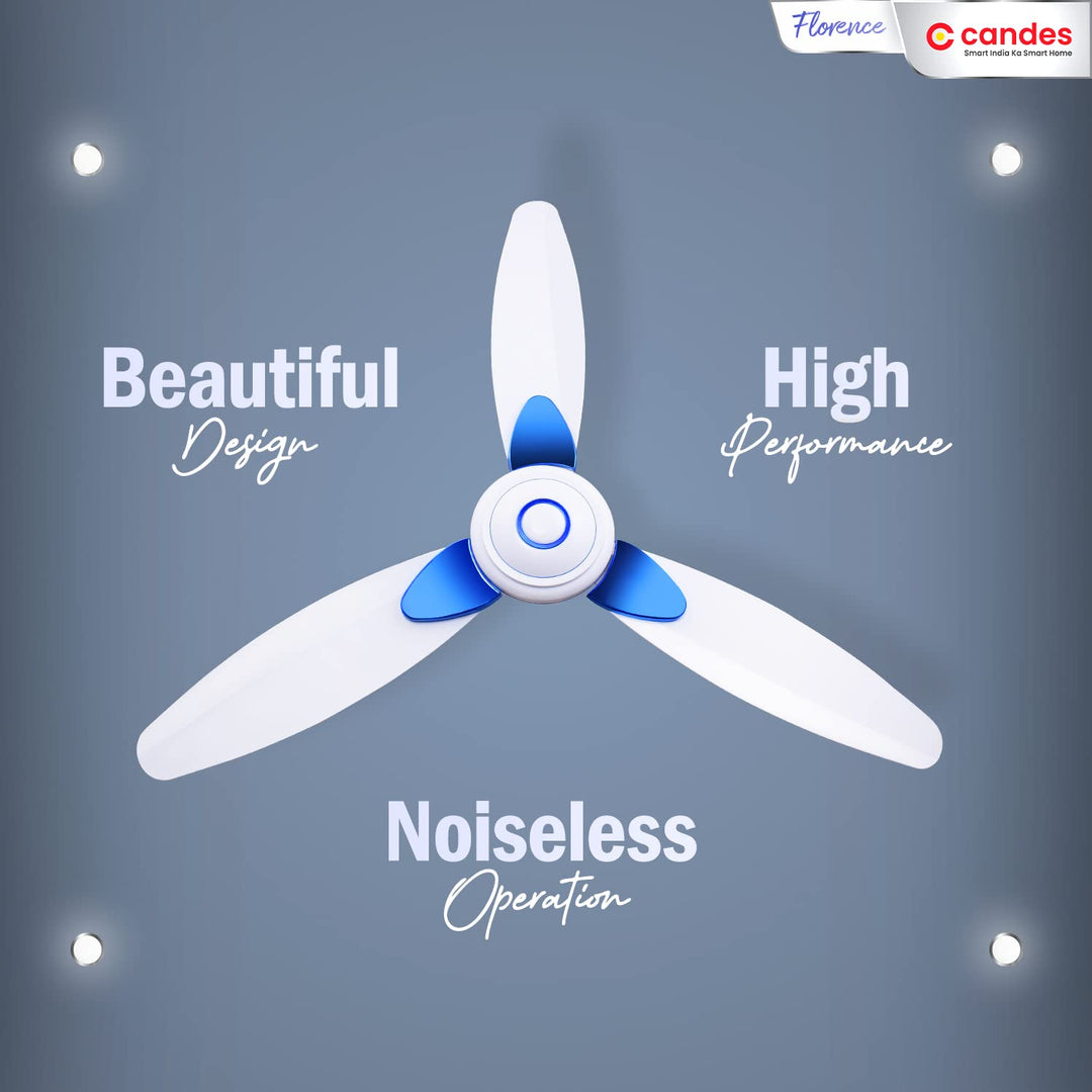 Candes Florence 1200mm/48 inch High Speed Anti-dust Decorative 5 Star Rated Ceiling Fan( 100% CNC Winding) 400 RPM (2 Yrs Warranty) (White Blue, Pack of 1)