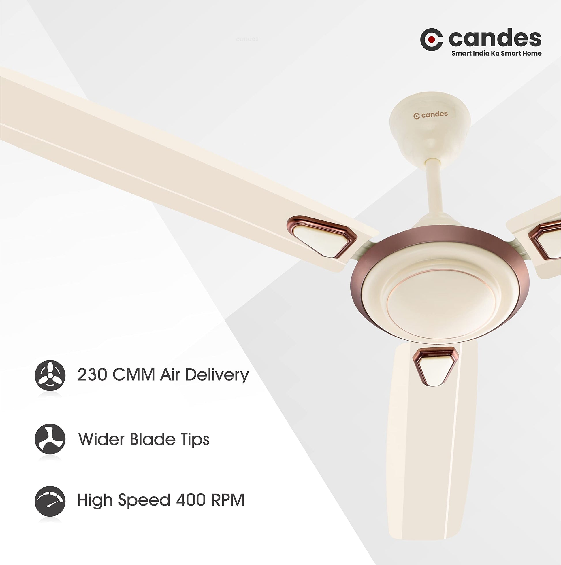 Candes Breeza 1200mm/48 inch High Speed Anti dust Decorative 5 Star Rated Ceiling Fan 400 RPM with 3 Years Warranty (Pack of 1,Coffee Brown) (Ivory, Pack of 2)