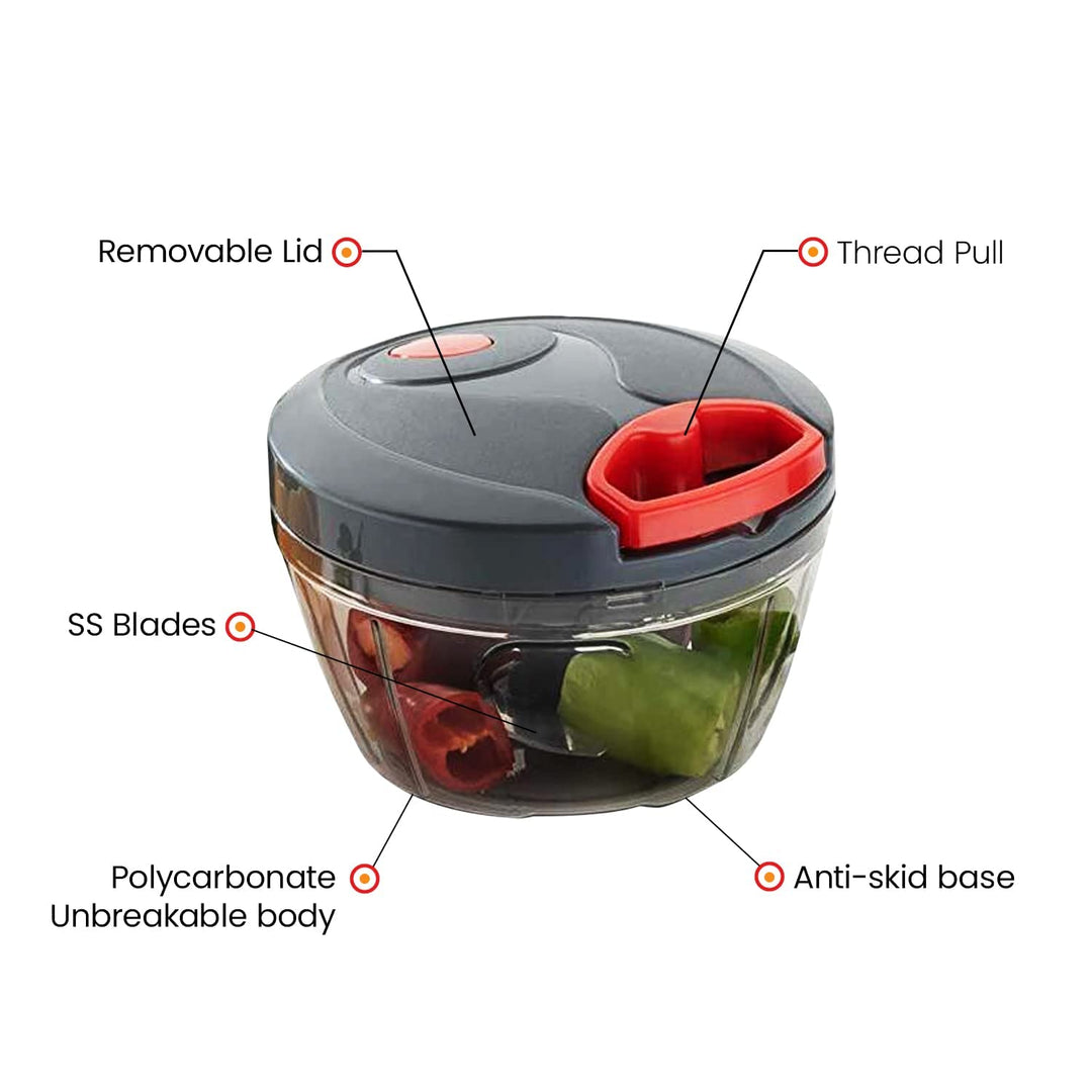 Candes Quick Hand Stainless Steel Blades, Vegetable & Fruits Chopper - Black, Red