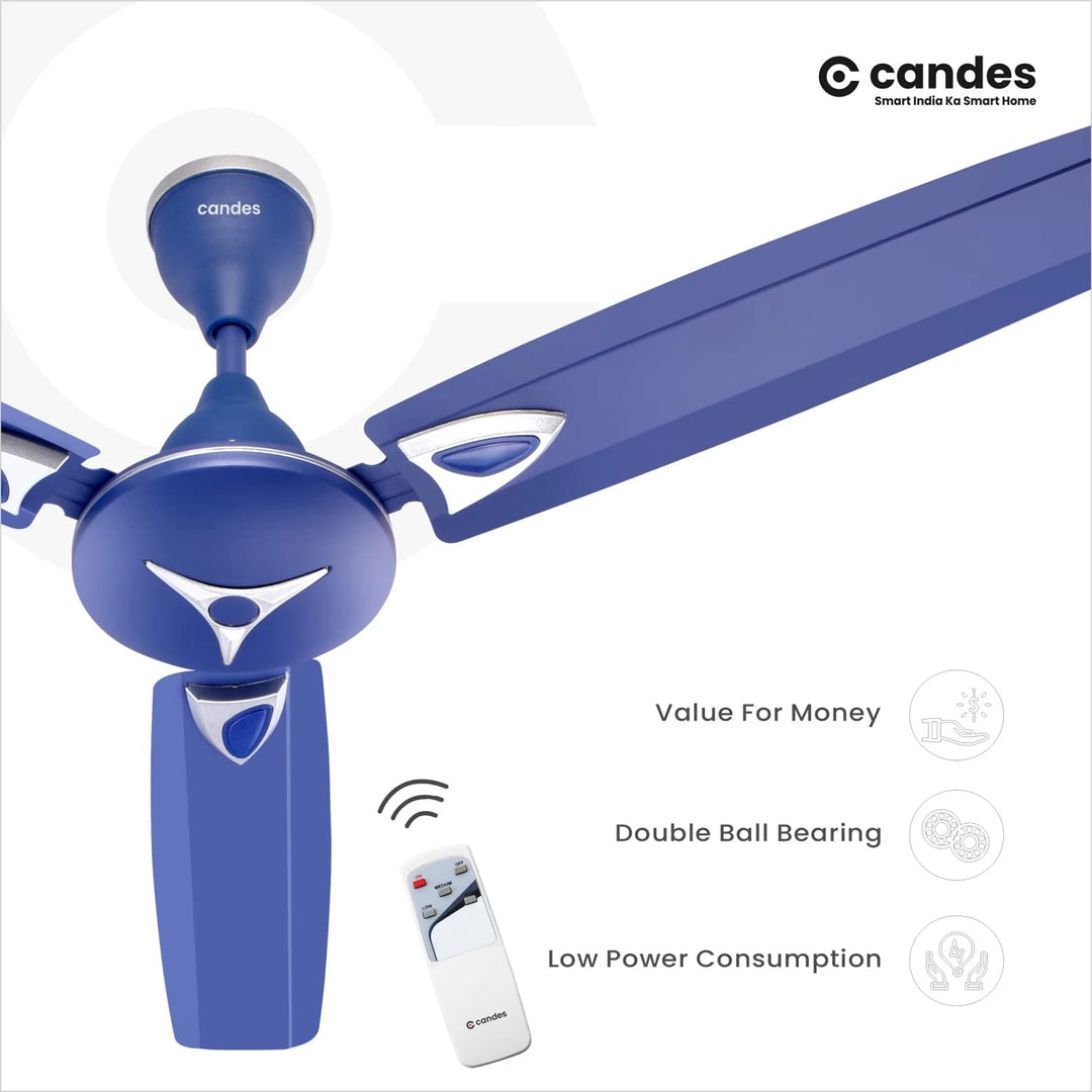 Candes Star 1200mm High-Speed Decorative Remote Ceiling Fans for Home | BEE 3 Star Rated 405 RPM Anti-Dust | 2 Years Warranty (Silver Blue) Pack of 1