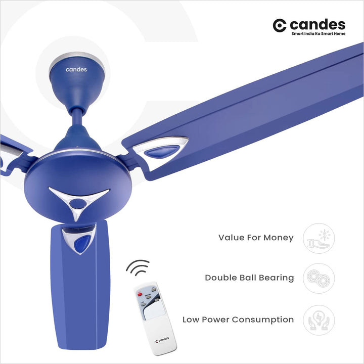 Candes Star 1200mm High-Speed Decorative Remote Ceiling Fans for Home | BEE 3 Star Rated 405 RPM Anti-Dust | 2 Years Warranty (Silver Blue) Pack of 1