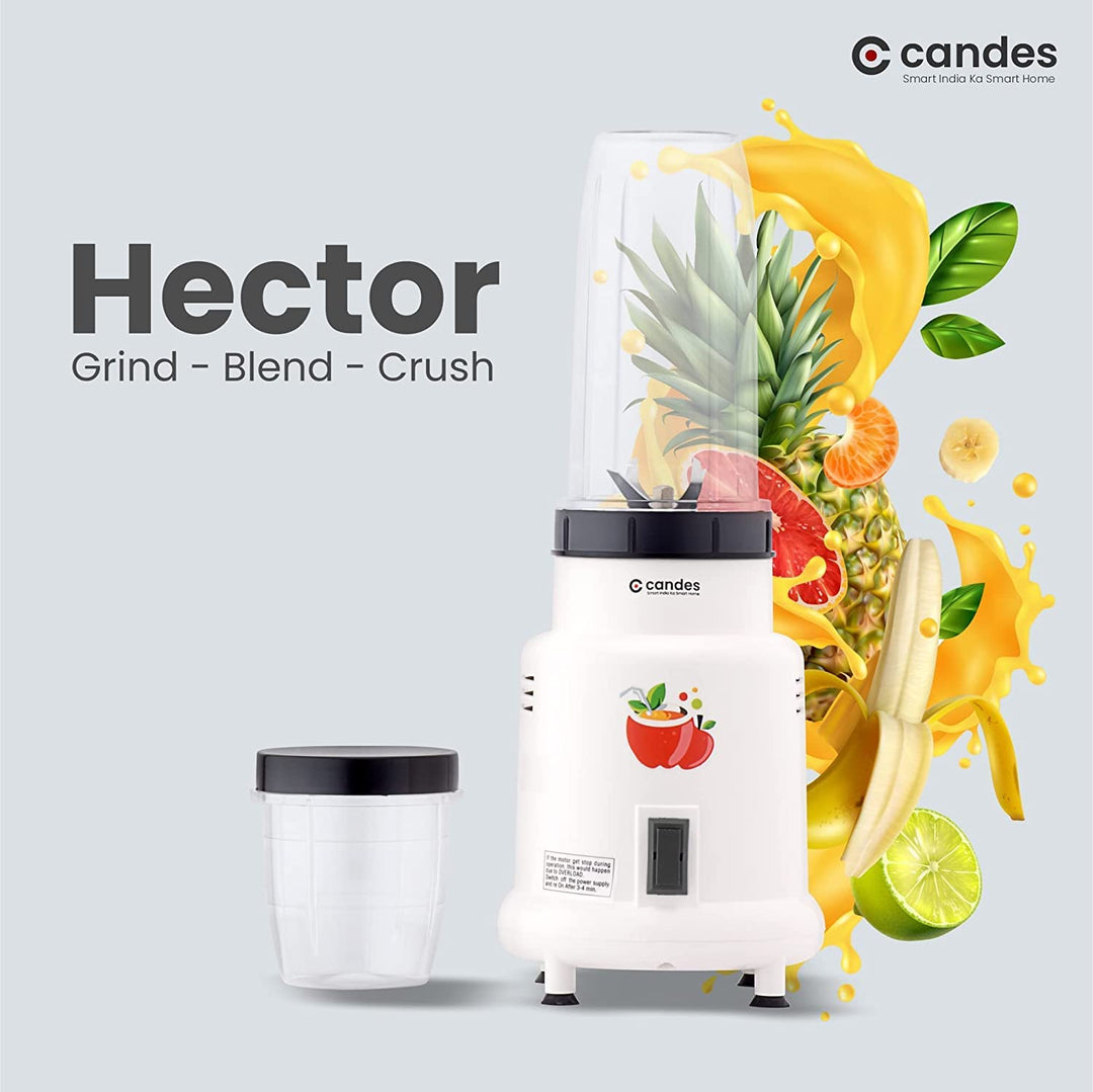 Candes Hector Nutri Blender Complete Kitchen Machine, 22000 RPM, SS Blades, 2 Unbreakable Jars, 1 Years Warranty, 400-Watts (White) + Quick Hand Vegetables & Fruits Chopper - Green (Super Combo)