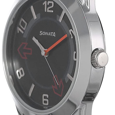 Yuva Black Dial & Black Leather Strap