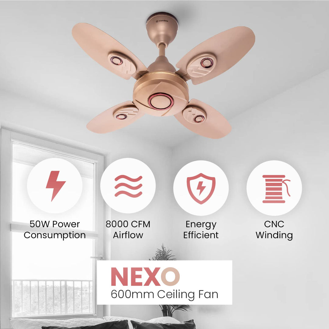 Candes Nexo 600 mm 24 Inch Ultra High Speed 4 Blade Ceiling Fan (Golden)