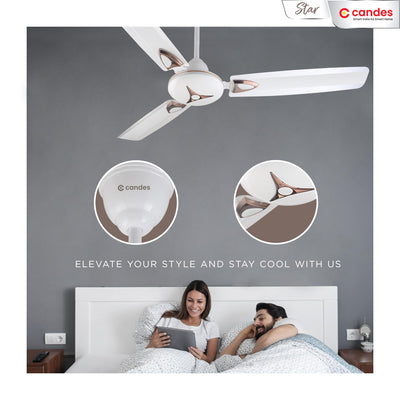 Candes Star 1200mm High-Speed Decorative Ceiling Fans for Home | BEE 3 Star Rated 405 RPM Anti-Dust | 2 Years Warranty (White) Pack of 1