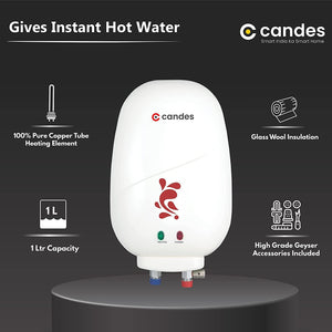 Candes Geyser 1 Litre | 2 Years Warranty | Water Heater For Home, Water Heater, Instant Geyser, Instant Water Heater, Water Geyser, Heater For Water Heating, Electric Geyser, 3000 W - Insta (Ivory)