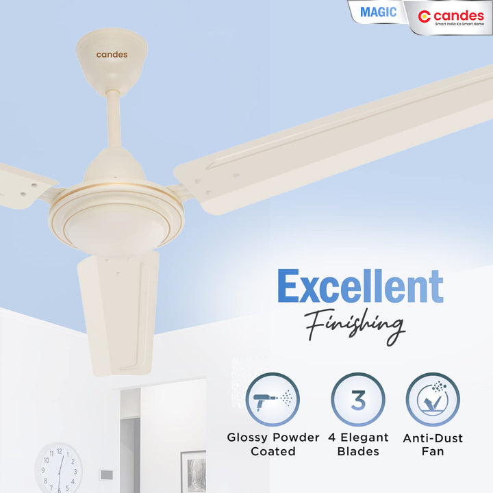 Candes Magic 48 inch /1200 MM High Speed Anti Dust Ceiling Fan, 405 RPM with 2 Years Warranty (Ivory, Pack of 2)