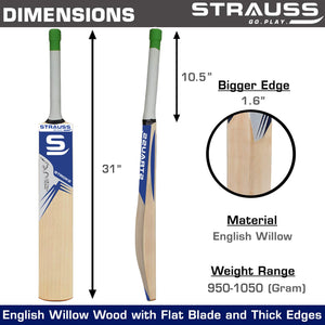 Strauss Cricket Bat English Willow | Premium Leather Ball Bat for Cricket | Ideal for Professional Players, Beginners, and Practice Sessions| Ergonomic Grip Handle | Edition Stroke | Size 5