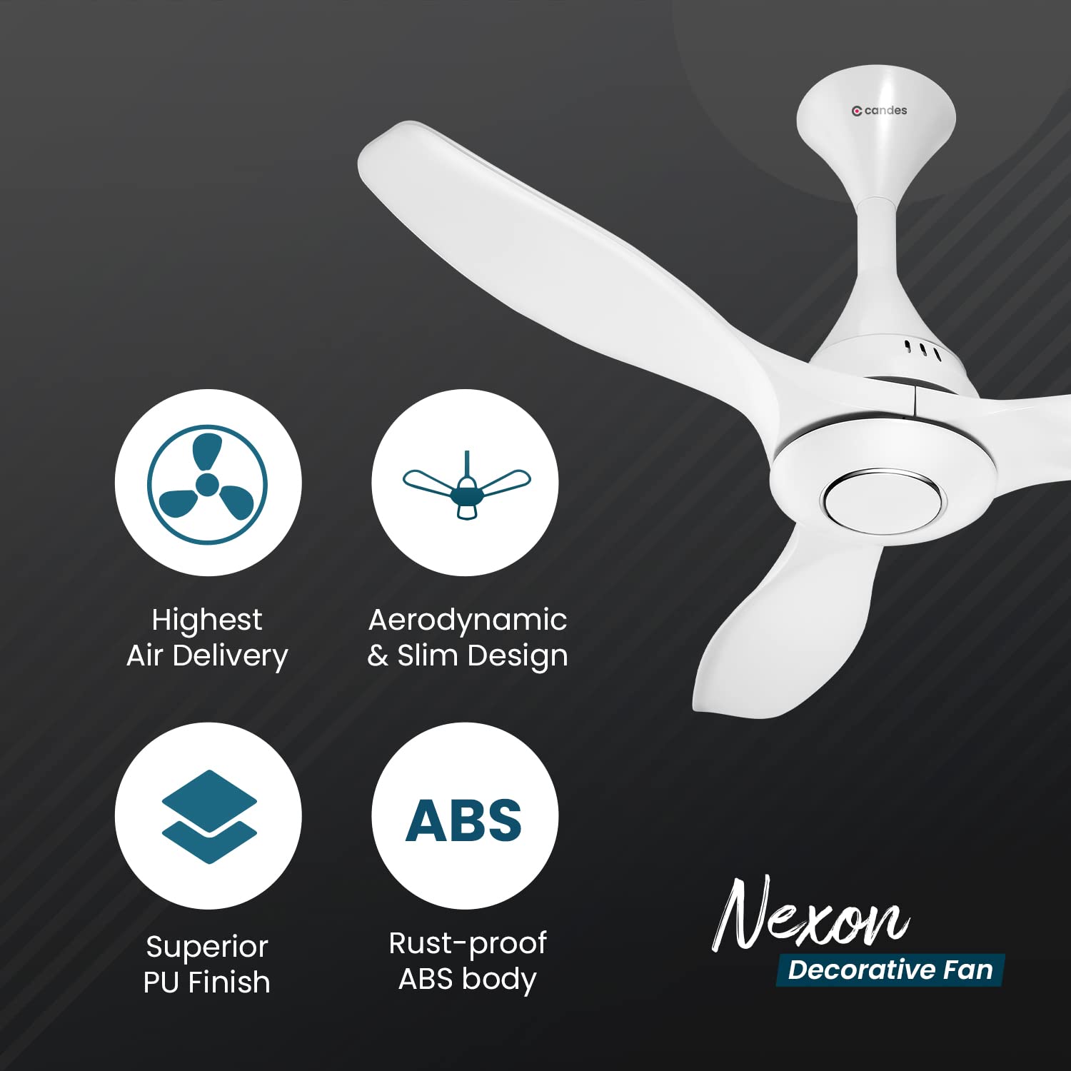 Candes Nexon High Speed 1200 mm / 48 inch Designer Ceiling Fan with 2 Yrs. Warranty (White)