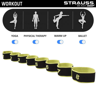 Strauss Multi 8 Loop Yoga Strap & Stretching Belt | Ideal for Yoga, Pilates, Therapy, Dance, Gymnastics, Ballet & Flexibility | Nylon & Cotton Skin Friendly Material