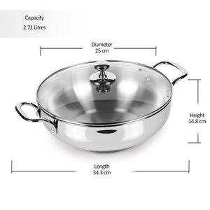 Stainless Steel Sandwich Bottom Kadhai with Glass Lid (Milton Procook)