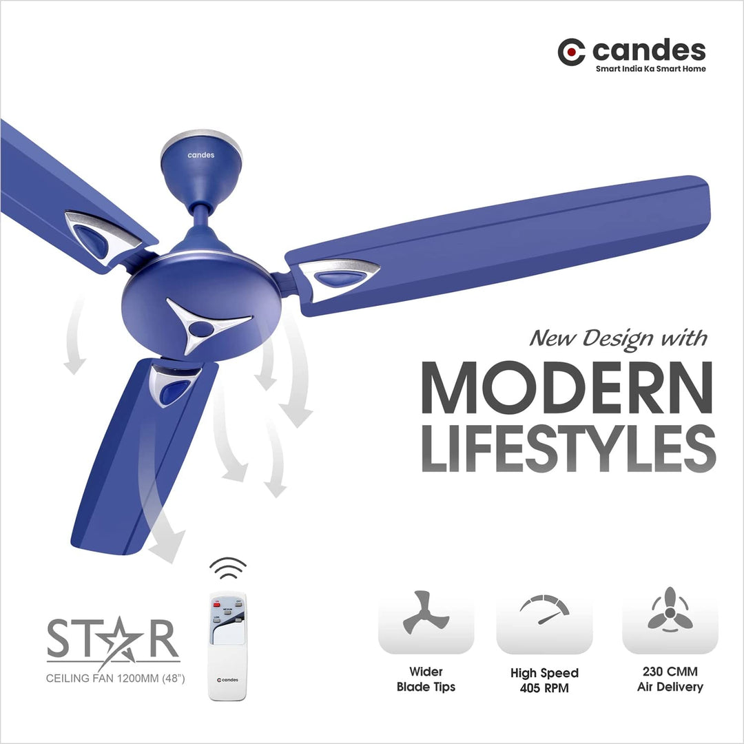 Candes Star 1200mm, 48 Inch | 5 Star Rated Ceiling Fan with Remote (Coffee Brown)