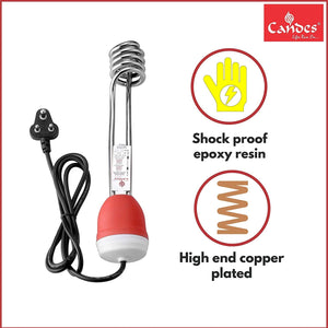 Candes Grand ISI Mark Shock-Proof & Water-Proof 2000W Shock Proof Immersion Heater Rod (Red, White) Pack of 2