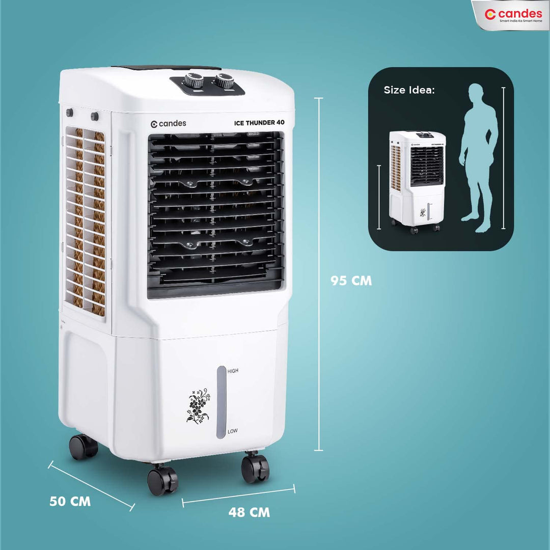 Candes 40ltr Personal Air Cooler | cooler for home | air cooler | cooler |air cooler for home| cooler for room| air cooler for room cooling |with 4 Blade Fan, Ice Chamber, Dust Filter (White, 1 Year Warranty) 2023 Model.