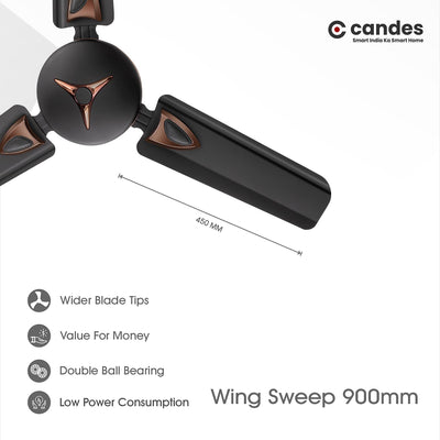 Candes Amaze 900mm High-Speed Decorative Ceiling Fans for Home | BEE 3 Star Rated 405 RPM Anti-Dust | 2 Years Warranty (Coffee Brown) Pack of 1