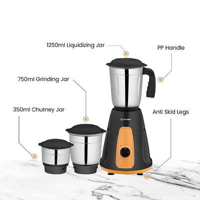 Candes MG154 Maple 550-Watt Mixer Grinder with 3 Jars (Powerful Motor and 2 Year Warranty Orange/Black) + Quick Hand Vegetables & Fruit Chopper Black, Red (Super Combo)