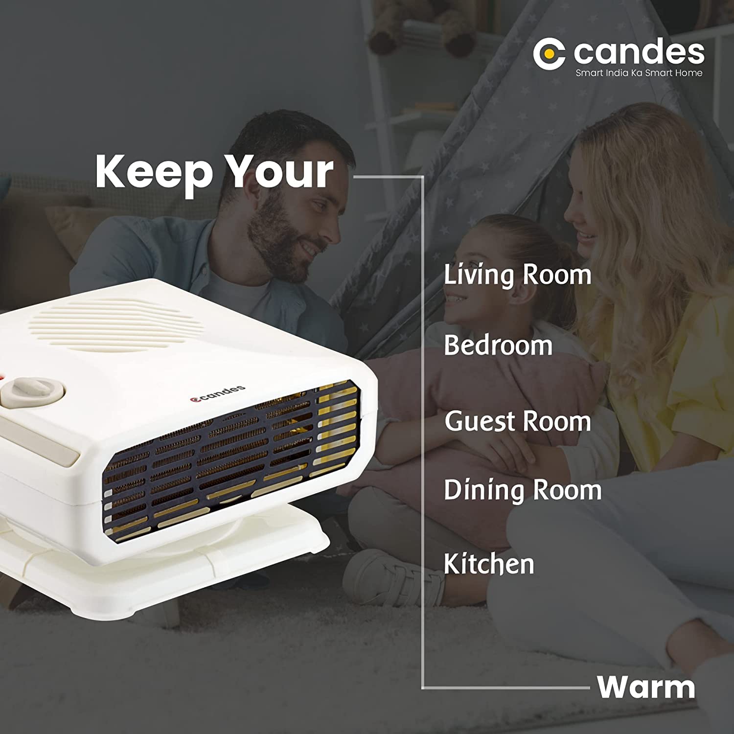 Candes Inova All in One Silent Blower Fan Room Heater Ideal for Small and Medium Areas, 2000 W (Ivory)