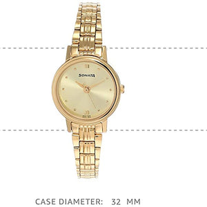 Sonata Champagne Dial Golden Metal Strap