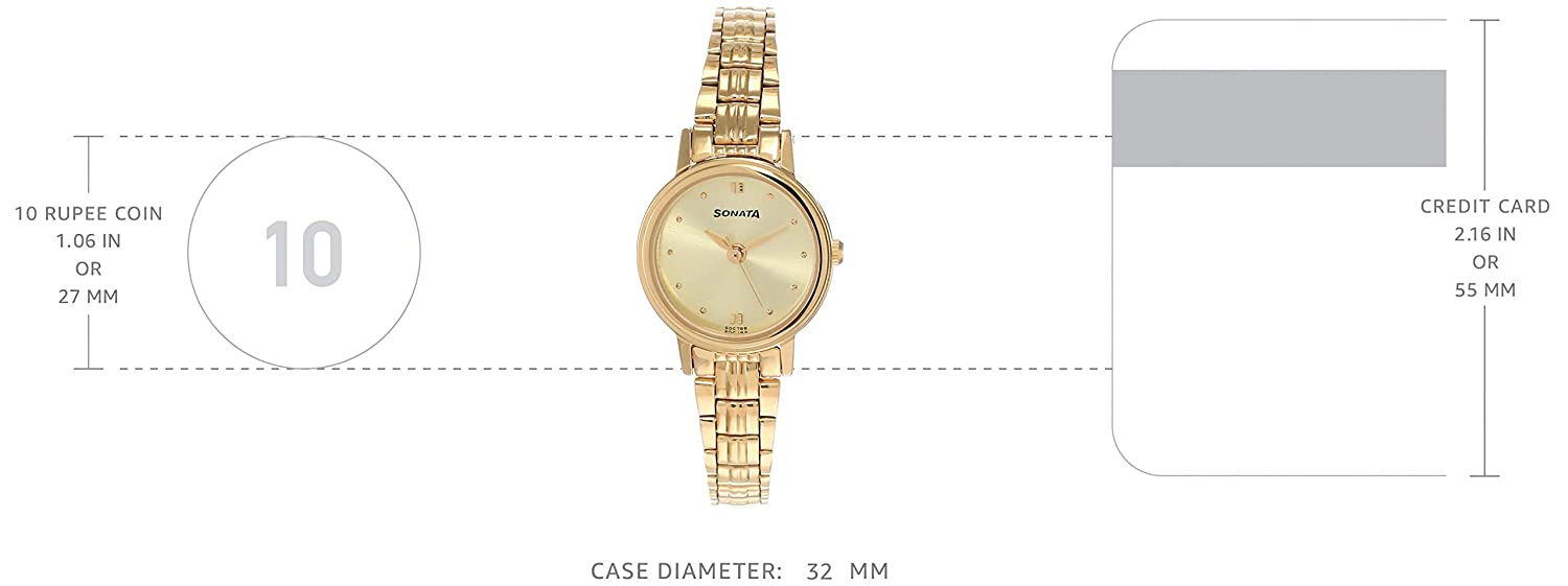 Sonata Champagne Dial Golden Metal Strap