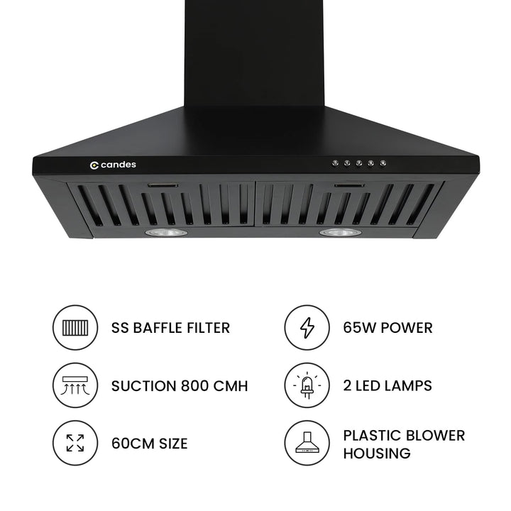 Spire SS Baffle Filters, Push Button Control Wall Mounted Chimney  (Black)