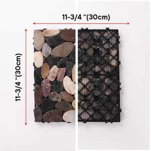 Cheston Tiles for Floor with Interlocking I Pebble Floor Tiles I Weather & Water Resistant I Tiles for Garden, Balcony & Poolside I 12" X 12" Deck Tiles (Set of 1, Multi-colour Stones)