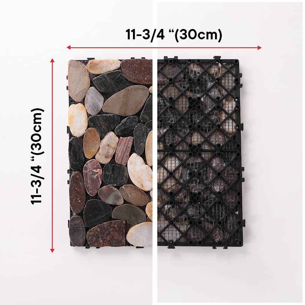 Cheston Tiles for Floor with Interlocking I Pebble Floor Tiles I Weather & Water Resistant I Tiles for Garden, Balcony & Poolside I 12" X 12" Deck Tiles (Set of 1, Multi-colour Stones)