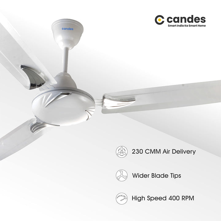 Candes Lynx 1200mm/48 inch High Speed Anti-dust Decorative 3 Star Rated Ceiling Fan 2 Yrs Warranty (White) Pack of 1