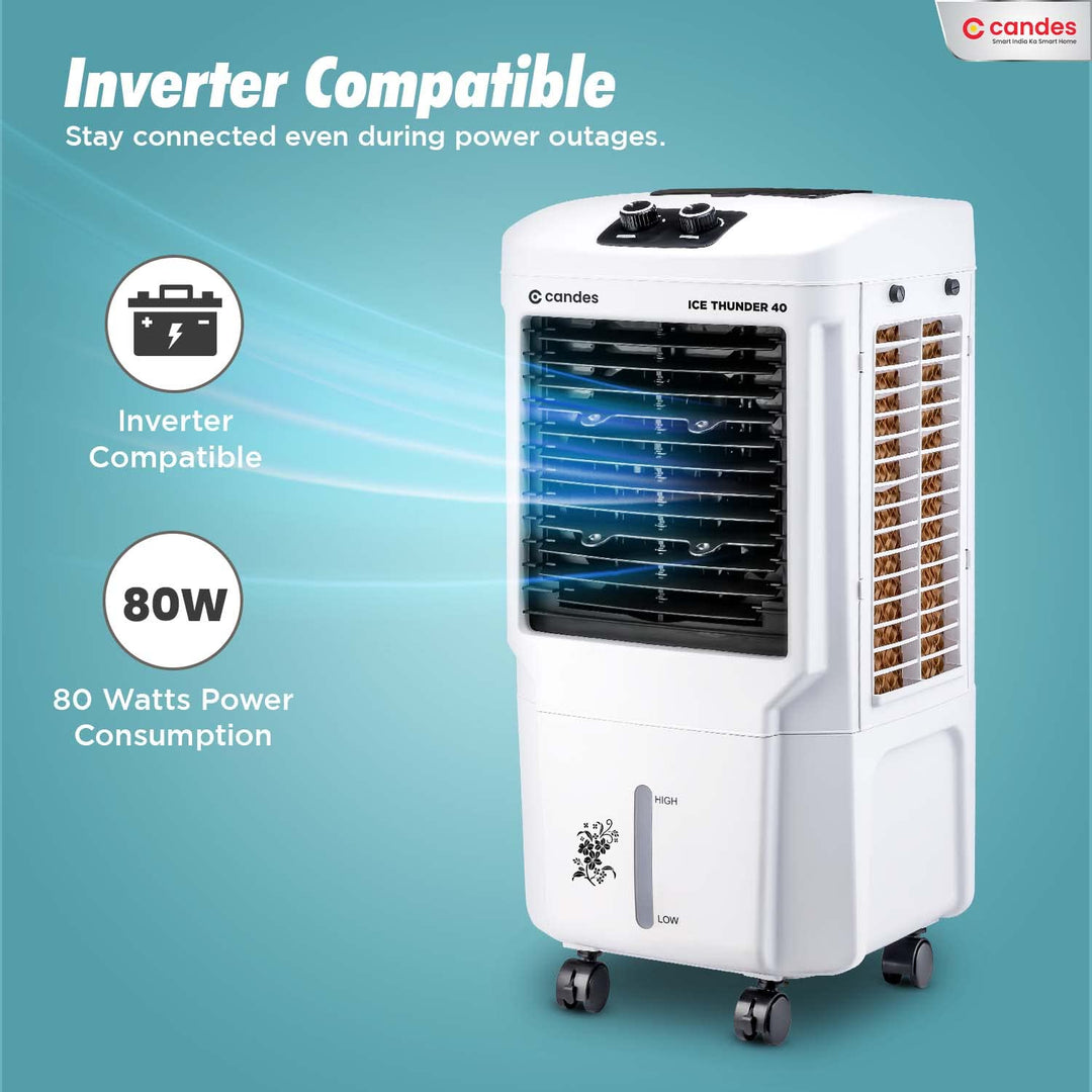 Candes 40ltr Personal Air Cooler | cooler for home | air cooler | cooler |air cooler for home| cooler for room| air cooler for room cooling |with 4 Blade Fan, Ice Chamber, Dust Filter (White, 1 Year Warranty) 2023 Model.