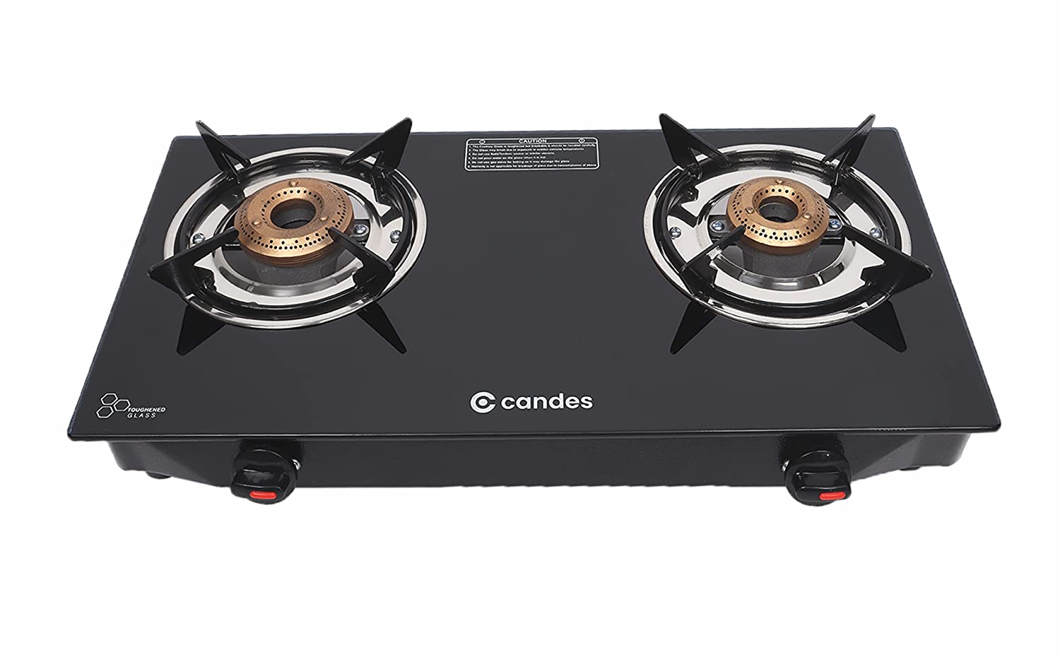 Flame Glass Top Gas Stove 2 Burner, Manual Ignition, Black (B2B)